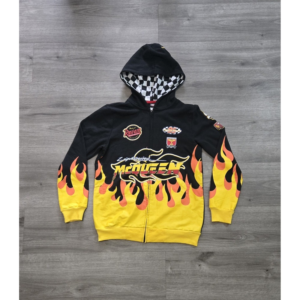 Disney Pixar Cars Lightning McQueen Hoodie Youth 12/14 Full Zip Flame Graphics